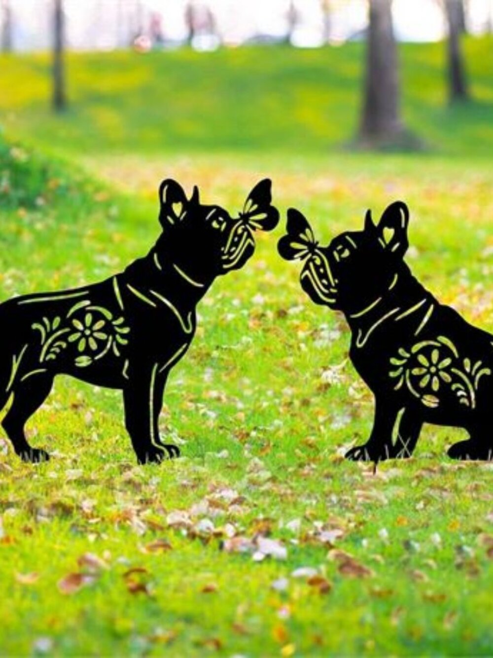 NEW Black Silhouette French Bulldog Metal Garden Decor